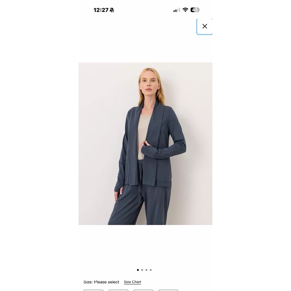 Pact Navy Luxe Stretch Jersey Swing Cardigan Sz L Athleisure Lounge Minimalist